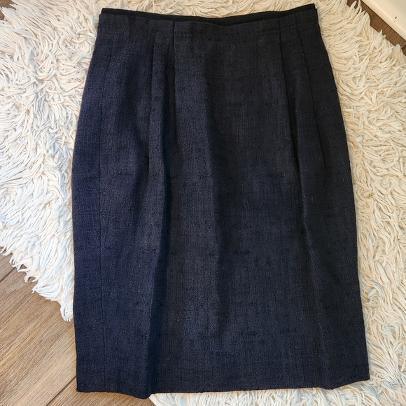 Tory Burch Navy Tweed Pencil Skirt Size 4 | Cotton Ramie Midi Knee Length Small - Picture 10 of 10